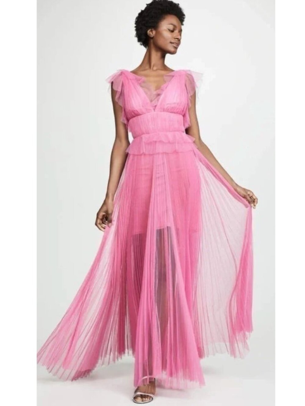 Maria Lucia Hohan Iselin Maxi Dress in Fuchsia Hot Pink Tulle Formal Gown 4 / 36